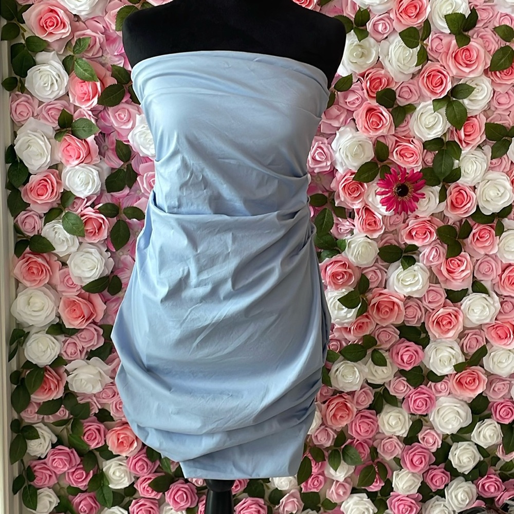 TIC TOC WOMEN FRENCH BLUE POPLIN INTERLOCK JERSEY BODYCON MINI DRESS